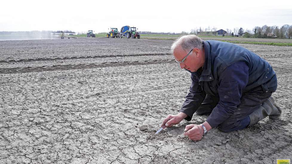 De grond op het perceel is 45 procent afslibbaar. Dieper zit voldoende vocht. Alleen de korst is hard en droog.