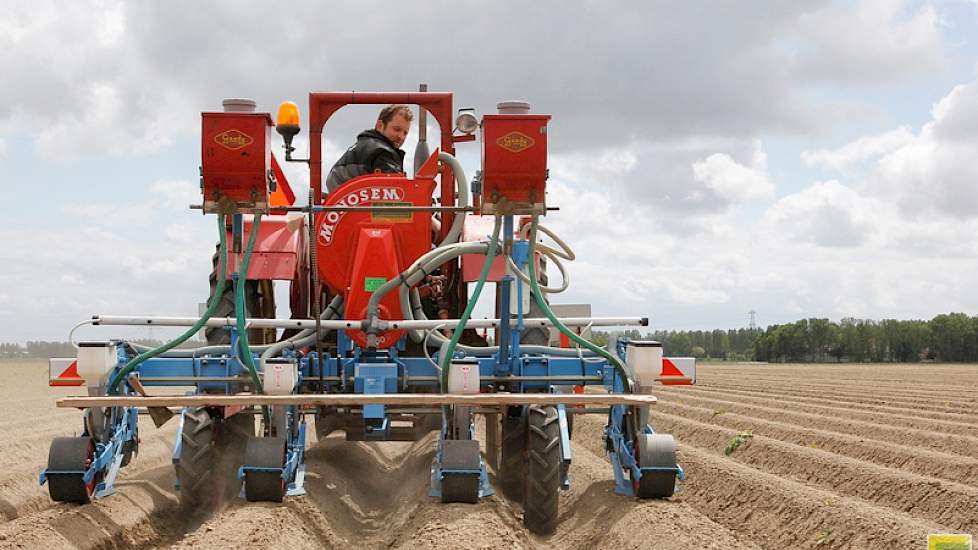 Het zaaien gebeurde met een monosem  precisiezaaimachine met opgebouwde granulaatsstrooier.