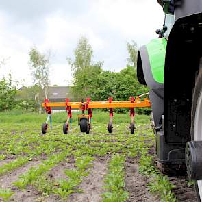 Loonwerker Steenge, die bij Hoiting de bieten heeft gezaaid, heeft vorig jaar een GPS aangeschaft voor de bietenzaaicombinatie. Door de systemen van Steenge en Hoiting op elkaar af te stemmen, kan de akkerbouwer nu ook met het spuiten en schoffelen van de