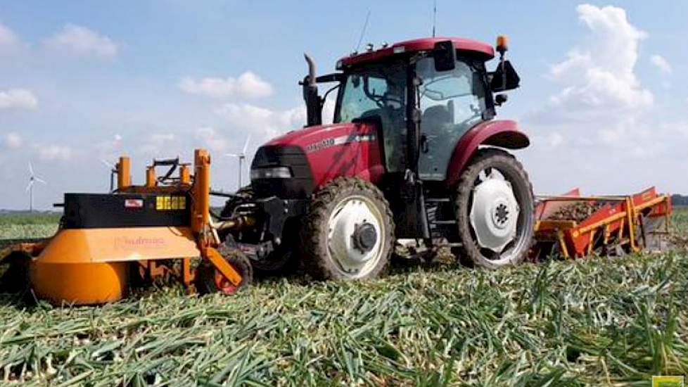 De uien zijn geteeld op lichte grond. Daarom was het perceel, ondanks de 60 mm die in de afgelopen week is gevallen, goed berijdbaar. ‘Het droogt nu hard.’