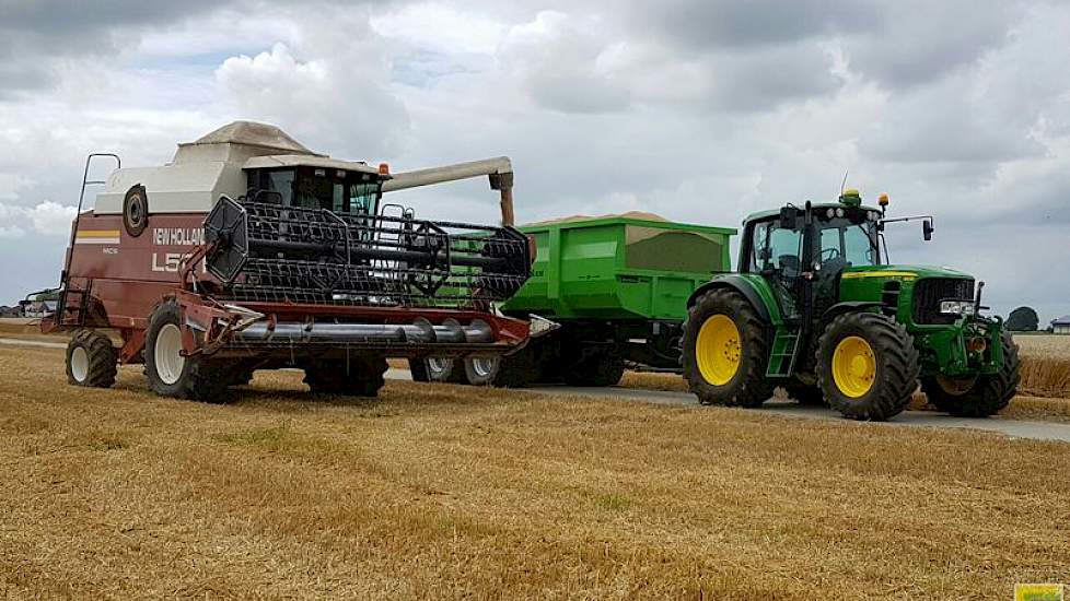 Van der Eijk teelt in totaal 38 hectare tarwe. Dit is de eerste tarwe die er af gaat.