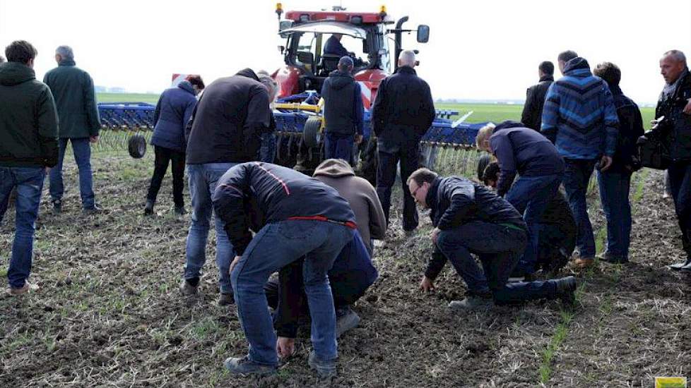 Telers bekijken aandachtig het resultaat van de Treffler wiedeg