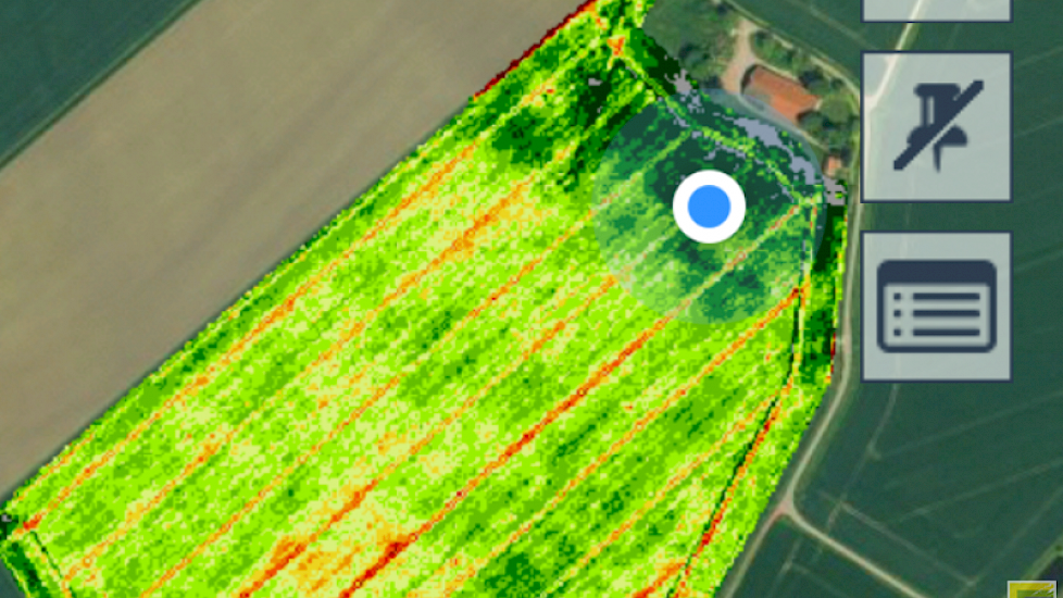 De mobiele app met de exacte locatie van de gewasfoto op het perceel.