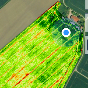 De mobiele app met de exacte locatie van de gewasfoto op het perceel.