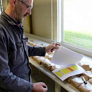 Proefveldmedewerker Kees Verschuure controleert hier zaaizaad dat op zaaivolgorde is klaargelegd.