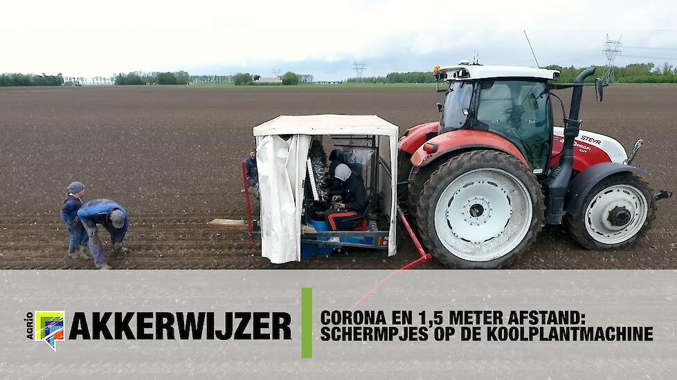 Corona en 1,5 meter afstand  schermpjes op de koolplantmachine