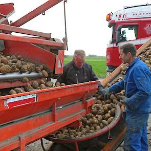 De aardappelen gaan bij Nedato in de centrale opslag. Vandaaruit worden ze elke keer beetje bij beetje verkocht. „Wat ze op gaan brengen weet ik nog niet. Dat kan ik ook niet veranderen. We moeten ze eerst uit de grond zien te krijgen", aldus Sam de Vlieg