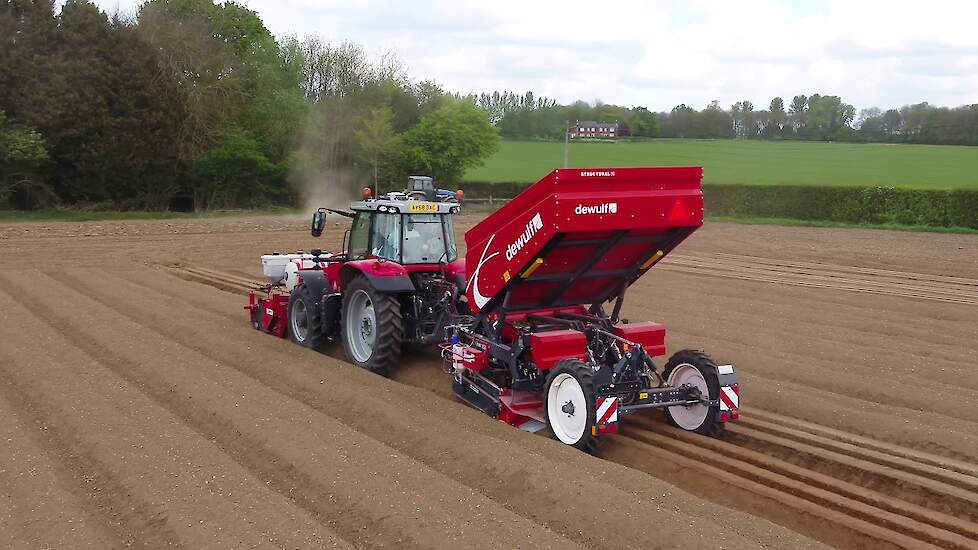 Dewulf Miedema 3 row trailed belt planter by Farming Photography