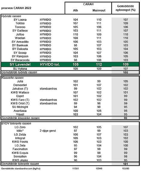In de Belgische rassenproeven haalde SY Lavendel een relatieve opbrengst van maar lieftst 109%.