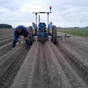 Wim de Witte, akkerbouwer in Steenbergen is op het land bezig de korst van de bedden met B-peen te breken.